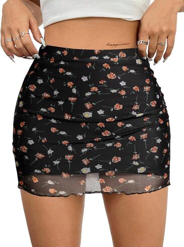Avanova Women Mesh Bodycon Mini Skirt High Waist Ruched Summer Short Skirt in Saudi Arabia