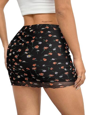 Avanova Women Mesh Bodycon Mini Skirt High Waist Ruched Summer Short Skirt in Saudi Arabia