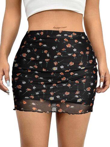 Avanova Women Mesh Bodycon Mini Skirt High Waist Ruched Summer Short Skirt in Saudi Arabia