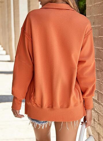SHEWIN Womens Button Down Henly V Neck Sweatshirt Casual Long Sleeve Reverse Seam Pullover Tops Loose Sweatshirts in Saudi Arabia