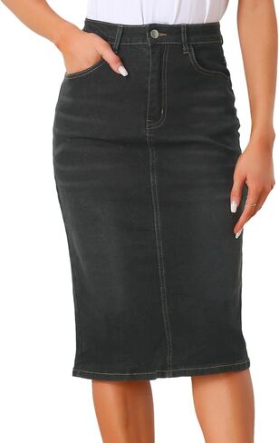 Allegra K Casual Denim Skirt for Women's High Waist Split Back Pockets Midi Jean Skirts in Saudi Arabia