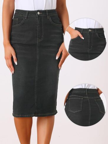 Allegra K Casual Denim Skirt for Women's High Waist Split Back Pockets Midi Jean Skirts in Saudi Arabia