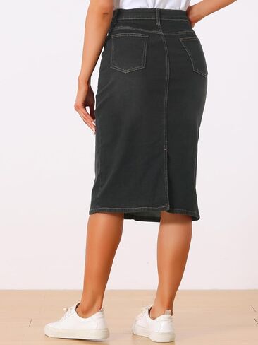 Allegra K Casual Denim Skirt for Women's High Waist Split Back Pockets Midi Jean Skirts in Saudi Arabia