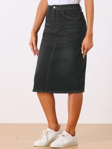 Allegra K Casual Denim Skirt for Women's High Waist Split Back Pockets Midi Jean Skirts in Saudi Arabia