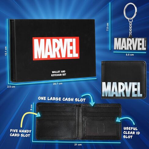 مجموعة محفظة بطاقات Marvel وحلقة مفاتيح للرجال والمراهقين - فتحات للبطاقات وجيب لبطاقة الهوية ومحفظة رجالي Groot - هدايا للرجال (Groot متعدد الألوان) in Saudi Arabia