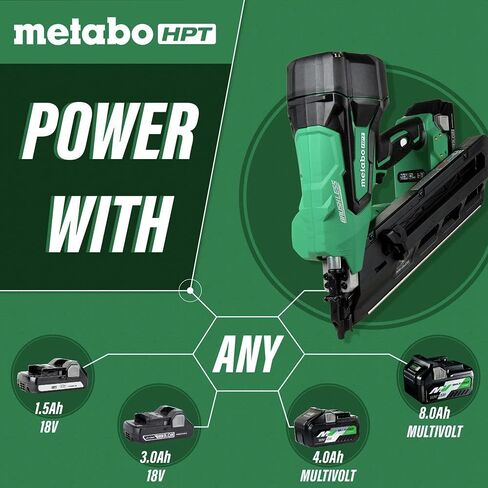 Metabo HPT Cordless 18V MultiVolt™ Framing Nailer Kit | Accepts 2-Inch to 3-1/2-Inch Clipped & Offset Round Paper Nails | 1-18V 4.0Ah Li-Ion Battery w/Fuel Gauge | Lifetime Tool Warranty | NR1890DCST in Saudi Arabia