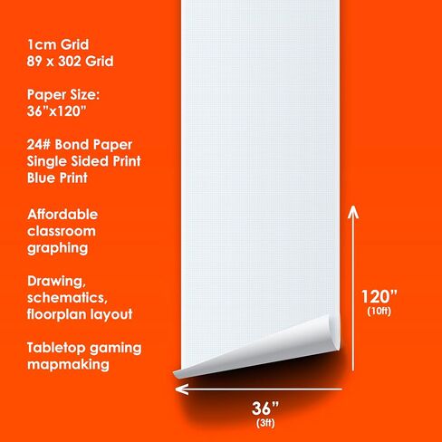 36" x 120" Large Graph Paper Roll, 1cm Black Grid, Ideal for School Classroom Graphing, Designing Blueprints and Floorplans, Tabletop Gaming and Custom Mapping in Saudi Arabia