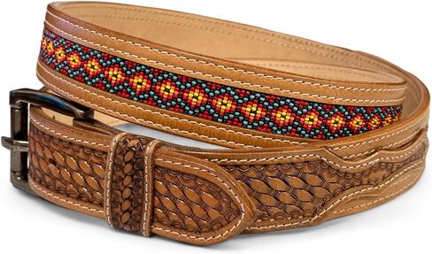 DANIEL'S ARTPLANET Western Belt for Men Handmade Full Grain Leather Beaded Tooled Cowboy Belt with Removable Buckle 1.5" in Saudi Arabia
