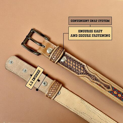 DANIEL'S ARTPLANET Western Belt for Men Handmade Full Grain Leather Beaded Tooled Cowboy Belt with Removable Buckle 1.5" in Saudi Arabia