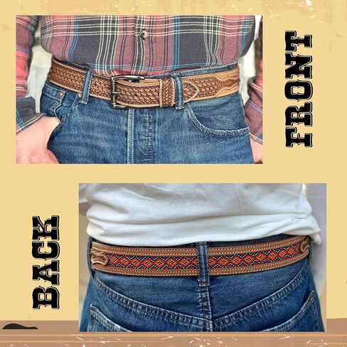 DANIEL'S ARTPLANET Western Belt for Men Handmade Full Grain Leather Beaded Tooled Cowboy Belt with Removable Buckle 1.5" in Saudi Arabia