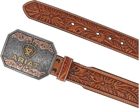 ARIAT Men's Floral Embossed Taper Belt, Tan, 32 in Saudi Arabia