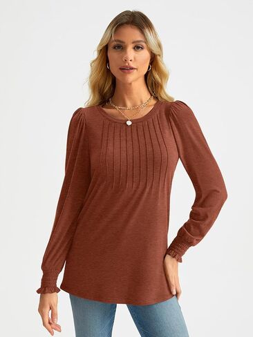 AUTOMET Long Sleeve Shirts Womens Pleated Business Casual Blouses with Smocked Cuffs in Kuwait