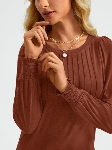 AUTOMET Long Sleeve Shirts Womens Pleated Business Casual Blouses with Smocked Cuffs in Kuwait