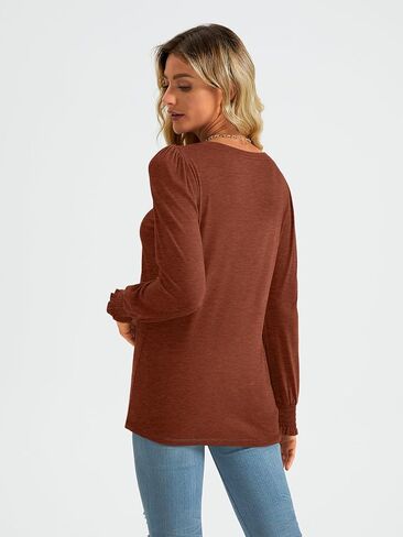 AUTOMET Long Sleeve Shirts Womens Pleated Business Casual Blouses with Smocked Cuffs in Kuwait