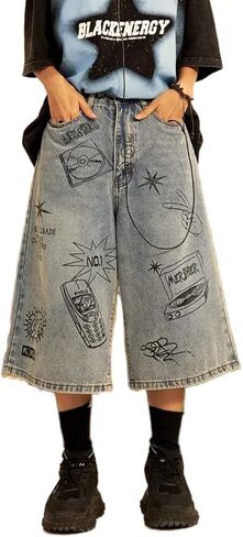 شورت دينم طويل Jorts Y2k جينز فضفاض جمالي قصير Harajuku موضة ملابس الشارع الشهير نمط الجرونج الكوري للجنسين in Saudi Arabia