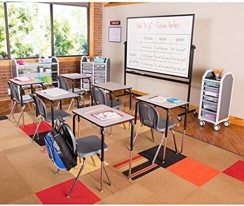 Learniture Collaborative Adjustable Height Student Desk for Classrooms and Offices, Heavy-Duty School Desk with Adjustable Legs, Set of 2, Gray/Black in Saudi Arabia