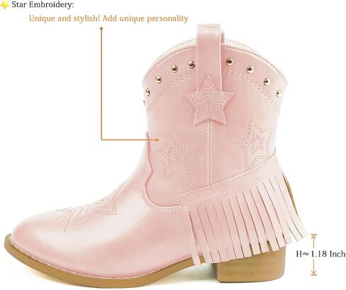 Eithy Cowgirl Cowboy Ankle Embroidered Western Boots Side Zipper Riding Boots with Tassel for Little Kid/Big Kid in Saudi Arabia