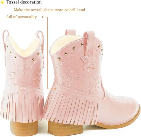 Eithy Cowgirl Cowboy Ankle Embroidered Western Boots Side Zipper Riding Boots with Tassel for Little Kid/Big Kid in Saudi Arabia