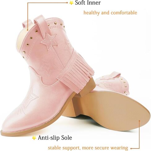 Eithy Cowgirl Cowboy Ankle Embroidered Western Boots Side Zipper Riding Boots with Tassel for Little Kid/Big Kid in Saudi Arabia