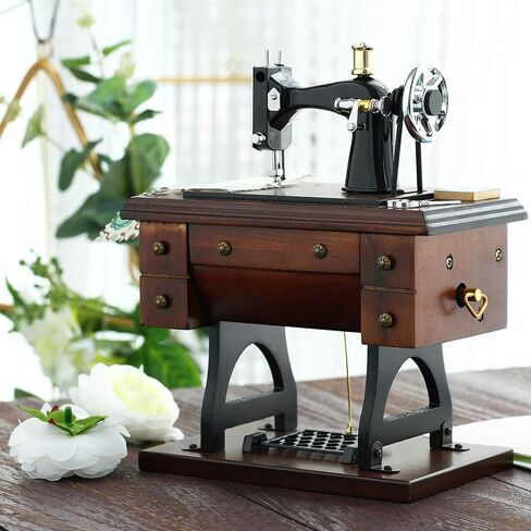 Sewing Machine Music Box Gift, Wooden Mini Musical Box Birthday for Wife Grandma Mom Friend Wind Up Mechanical Melody Fur Elise in Saudi Arabia