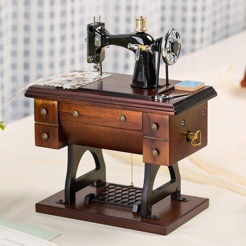 Sewing Machine Music Box Gift, Wooden Mini Musical Box Birthday for Wife Grandma Mom Friend Wind Up Mechanical Melody Fur Elise in Saudi Arabia