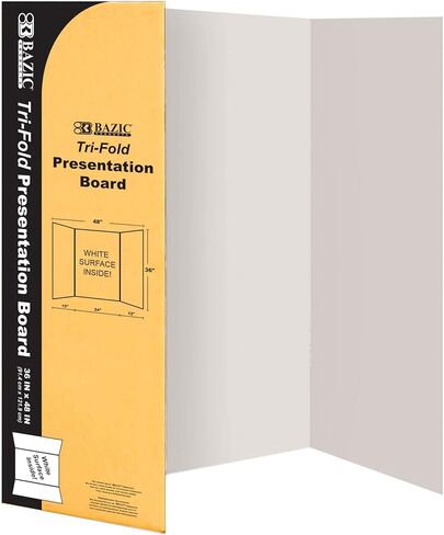 لوحة عرض ثلاثية الطي من BAZIC، مقاس 91.44 سم × 111.48 سم، بيضاء، لوحات ملصقات مموجة ثلاثية الطي، ورق مقوى لعرض لوحات المشروع الفني للمعرض العلمي، حزمة واحدة in Kuwait