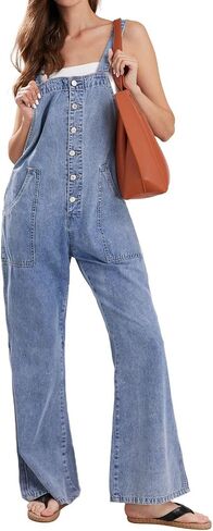 CHARTOU Casual Denim Jumpsuit for Women Overalls Wide Leg Jumpsuit Jeans Denim Bib Overalls Dungaree Pockets in Saudi Arabia
