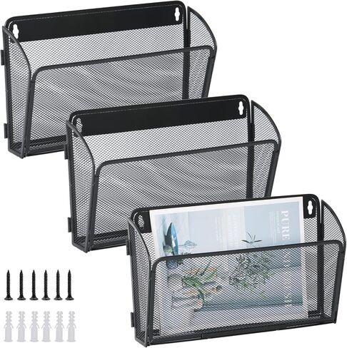 Wall File Holder, 12 Pockets Hanging File Organizer, Wall Mount Document Magazine Rack for Office Home School, Black in Saudi Arabia