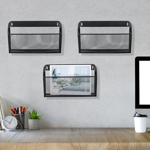 Wall File Holder, 12 Pockets Hanging File Organizer, Wall Mount Document Magazine Rack for Office Home School, Black in Saudi Arabia