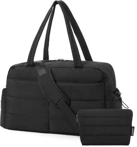 BAGSMART Travel Duffle Bag Gym Bag for Women, 31L Puffer Tote Bag Quilted Laptop Carry on, Weekender Overnight Bag Organizer Duffel Bag for Travel, Black in Saudi Arabia