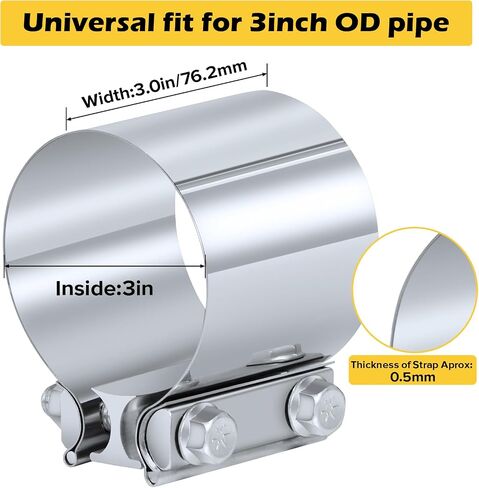 Exhaust Clamp, 2.5 Inch Lap Joint Band Clamp 2.5" Stainless Steel Coupler Exhaust Muffler Band Clamp in Saudi Arabia