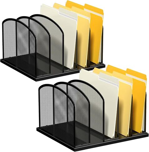 منظم ملفات المكتب، حامل ملفات مكتبي عمودي شبكي معدني، منظم ملفات من 5 أقسام للمكتب والمكتب المنزلي، عبوتين، أسود in Kuwait