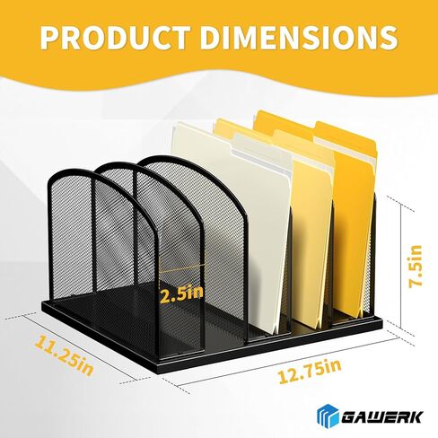 منظم ملفات المكتب، حامل ملفات مكتبي عمودي شبكي معدني، منظم ملفات من 5 أقسام للمكتب والمكتب المنزلي، عبوتين، أسود in Kuwait