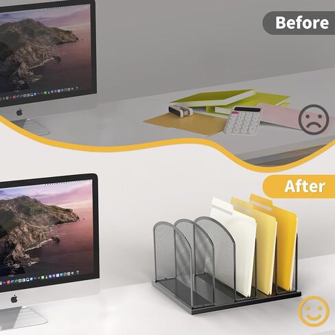 منظم ملفات المكتب، حامل ملفات مكتبي عمودي شبكي معدني، منظم ملفات من 5 أقسام للمكتب والمكتب المنزلي، عبوتين، أسود in Kuwait