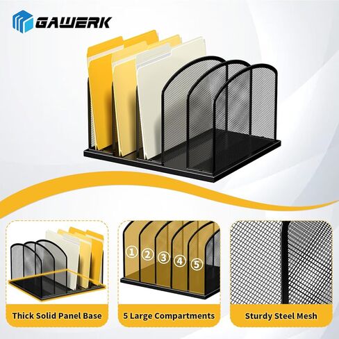 منظم ملفات المكتب، حامل ملفات مكتبي عمودي شبكي معدني، منظم ملفات من 5 أقسام للمكتب والمكتب المنزلي، عبوتين، أسود in Kuwait