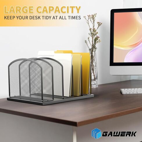 منظم ملفات المكتب، حامل ملفات مكتبي عمودي شبكي معدني، منظم ملفات من 5 أقسام للمكتب والمكتب المنزلي، عبوتين، أسود in Kuwait