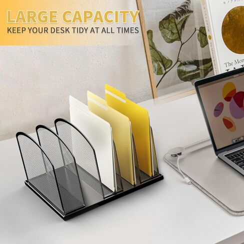منظم ملفات المكتب، حامل ملفات مكتبي عمودي شبكي معدني، منظم ملفات من 5 أقسام للمكتب والمكتب المنزلي، عبوتين، أسود in Kuwait