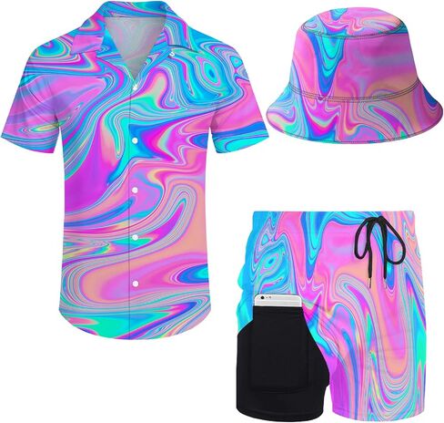 طقم رجالي مكون من قطعتين من قميص هاواي وسروال قصير بأكمام قصيرة وأزرار سفلية، بدلة رياضية للرجال مع قبعات دلو in Saudi Arabia