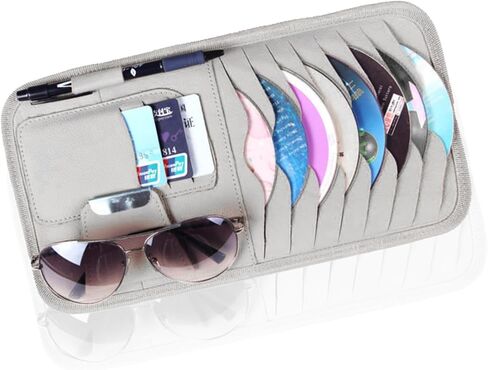 Car Cd Holder, Large Sun Visor Organizer Pocket for Car, Car DVD Vehicle Visor Case with 8 Sleeves, 1 Pen Holder, 3 Card Holder, Universal for Most Car (Black) in Saudi Arabia