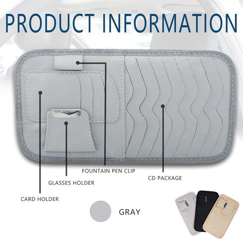 Car Cd Holder, Large Sun Visor Organizer Pocket for Car, Car DVD Vehicle Visor Case with 8 Sleeves, 1 Pen Holder, 3 Card Holder, Universal for Most Car (Black) in Saudi Arabia