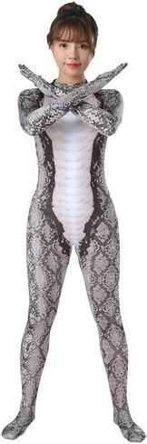 GREUS Halloween Python Cosplay One-piece Tights Snake Print Woman Costume Bodysuits Animal Outfit Snake Dress up Suits in Kuwait