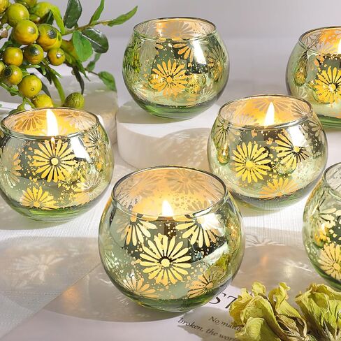 Gold Mercury Glass Votive Candle Holders Set of 12, Round Tealight Candle Holders Bulk for Table Centerpieces, Weddings, Shower Gifts, Party Decorations… in Saudi Arabia