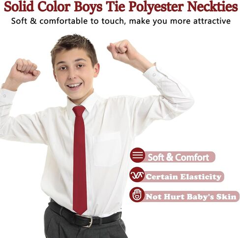 Mantieqingway Ties for Boys, Solid Color Kids Tie Polyester Neckties for School Uniform Graduation Wedding Party (Age 8-12) in Saudi Arabia