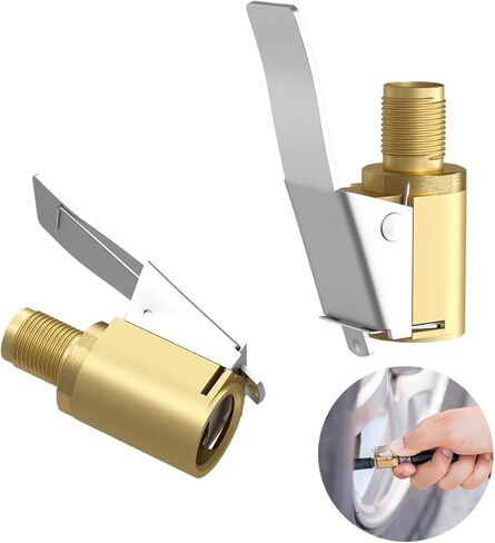 2 Pcs Brass Locking Tire Air Chuck, Tire Inflator Nozzle with Clip,No Leakage Tire Chucks, for Vehicle Inflator Compressor Pump Connect Accessories Tool 8mm in Kuwait