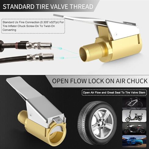 2 Pcs Brass Locking Tire Air Chuck, Tire Inflator Nozzle with Clip,No Leakage Tire Chucks, for Vehicle Inflator Compressor Pump Connect Accessories Tool 8mm in Kuwait