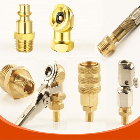 مجموعة ظرف هواء متصل ثنائي الاتجاه، 5 قطع ظرف هواء مزدوج الرأس عالي التحمل مع ظرف إطار كروي مغلق، قابس سريع ذكر NPT 1/4 بوصة، مجموعة ملء هواء الإطارات لقياس منفاخ الإطارات وضاغط الهواء. in Kuwait