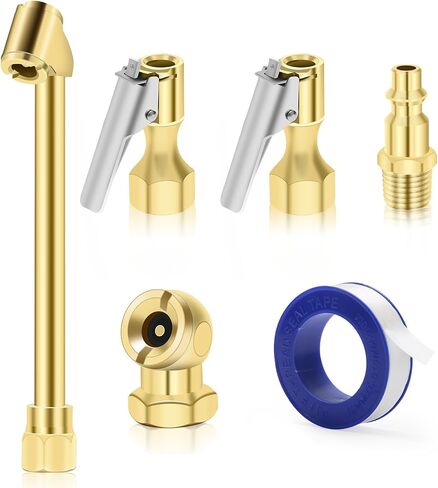 6Pcs Tire Inflator Attachment 2 Way Connection Air Chuck Set Include Closed Ball Tire Chuck Standard Male Quick Plug Closed Flow Lock On Tire Chuck Tire Inflator Gauge and Air Compressor in Saudi Arabia