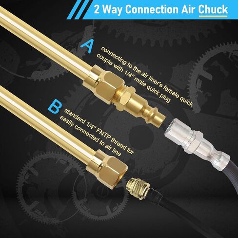 6Pcs Tire Inflator Attachment 2 Way Connection Air Chuck Set Include Closed Ball Tire Chuck Standard Male Quick Plug Closed Flow Lock On Tire Chuck Tire Inflator Gauge and Air Compressor in Saudi Arabia