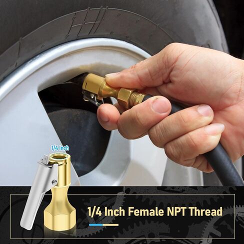6Pcs Tire Inflator Attachment 2 Way Connection Air Chuck Set Include Closed Ball Tire Chuck Standard Male Quick Plug Closed Flow Lock On Tire Chuck Tire Inflator Gauge and Air Compressor in Saudi Arabia