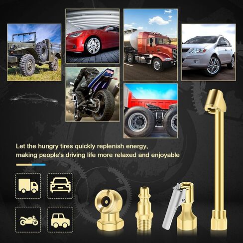 6Pcs Tire Inflator Attachment 2 Way Connection Air Chuck Set Include Closed Ball Tire Chuck Standard Male Quick Plug Closed Flow Lock On Tire Chuck Tire Inflator Gauge and Air Compressor in Saudi Arabia